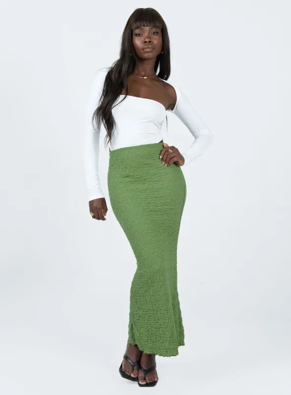 Rubes Midi Skirt Green sold by Princess Polly