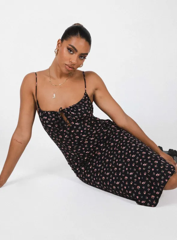 Noda Midi Dress Black / Floral sold by Princess Polly