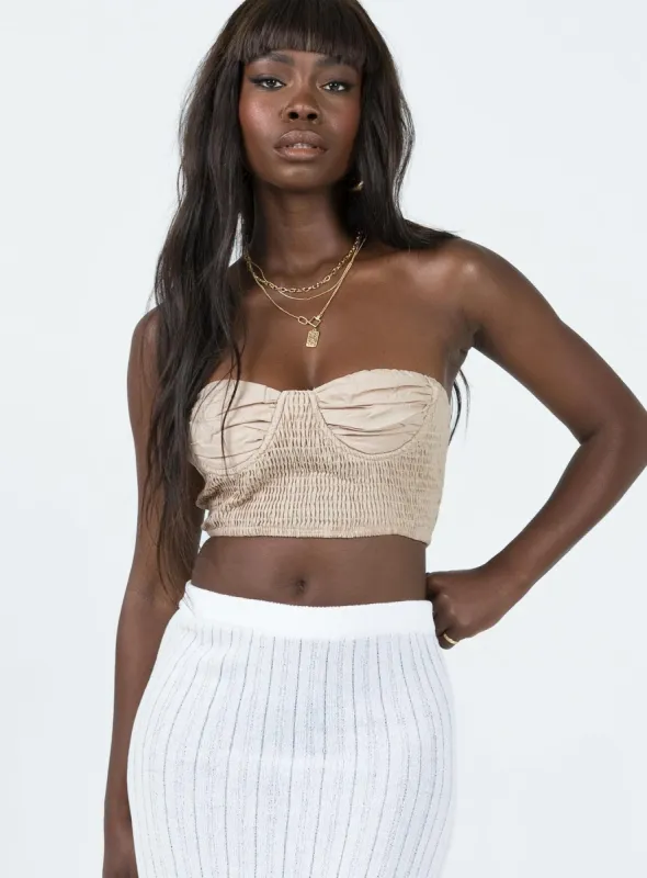 Fontaine Strapless Top Beige sold by Princess Polly