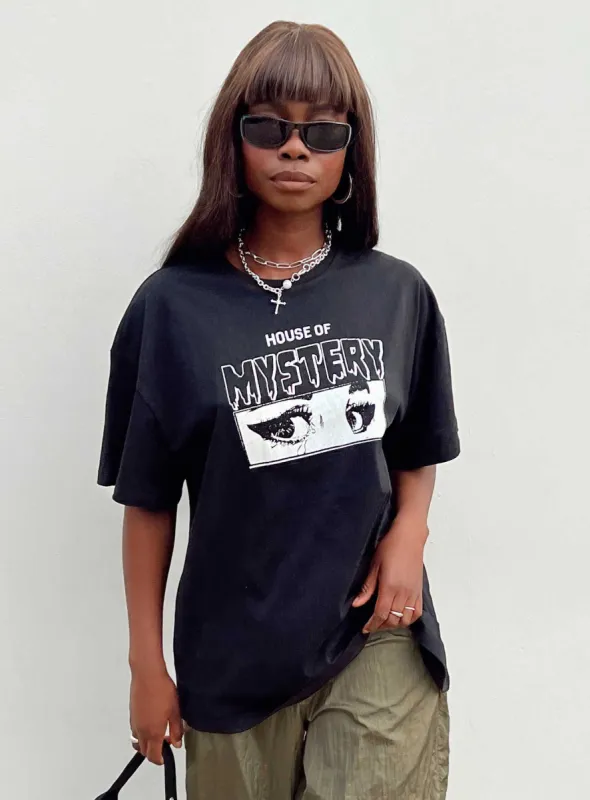 House Of Mystery Oversized Tee Black made by Princess Polly