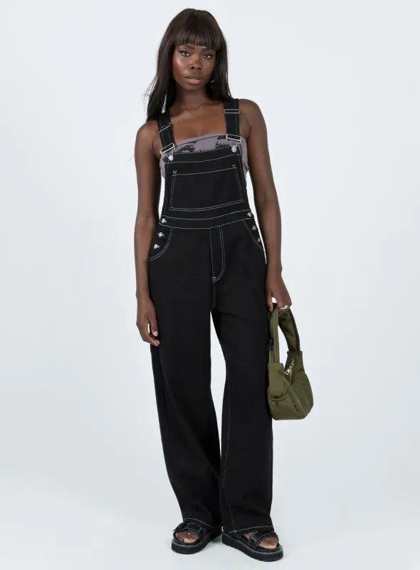 Menzies Overalls Black sold by Princess Polly