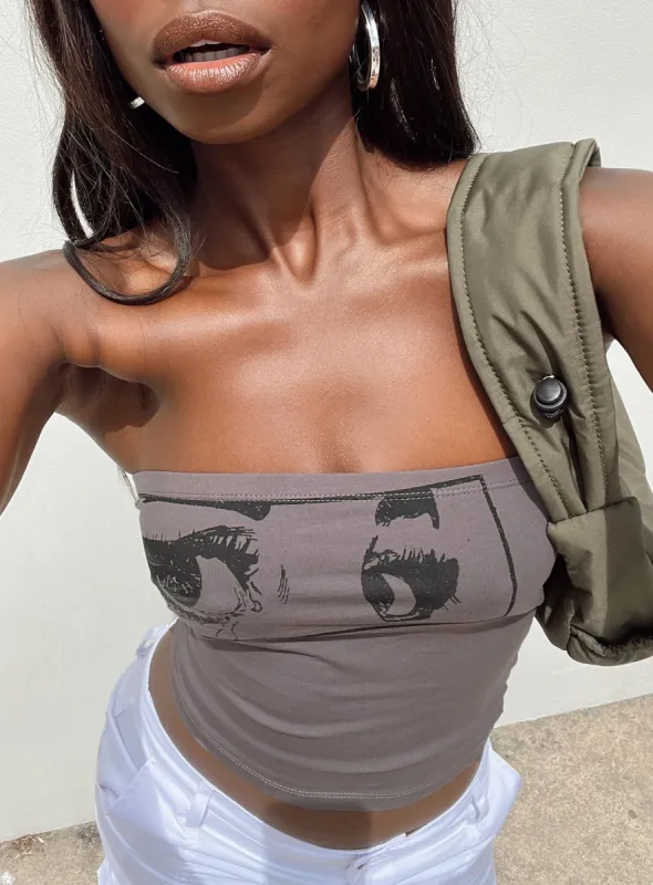 Horror Eyes Tube Top Grey made by Princess Polly