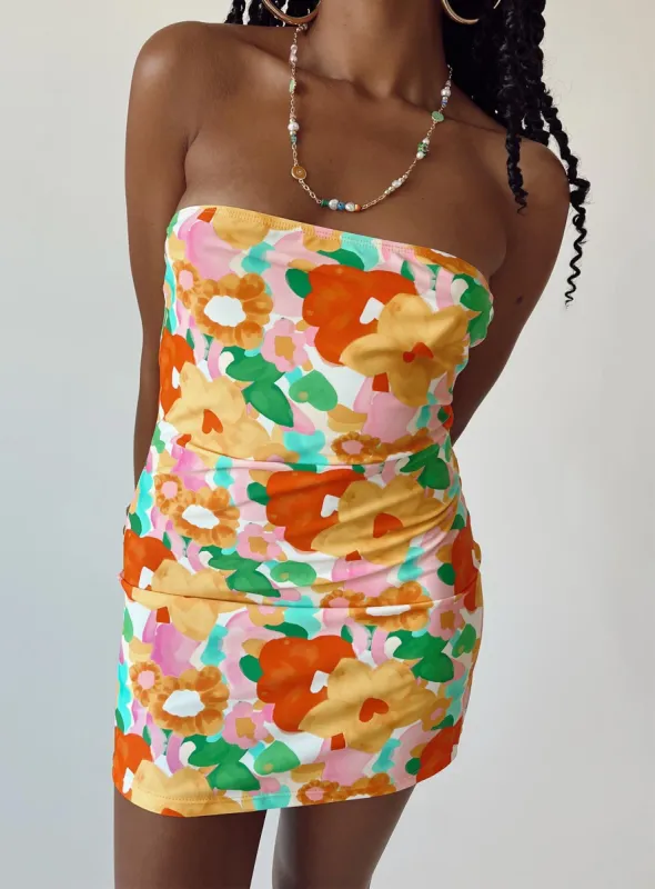 Flow Strapless Mini Dress Yellow | Parallel