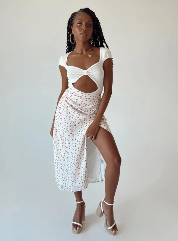 Mabel Midi Skirt White Floral sold by Princess Polly