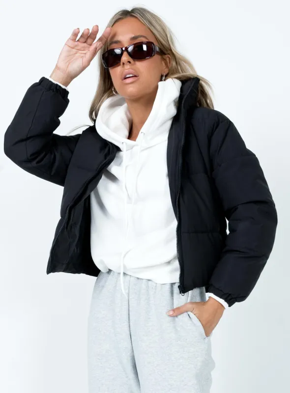 Clarise Puffer Jacket Black sold by Princess Polly