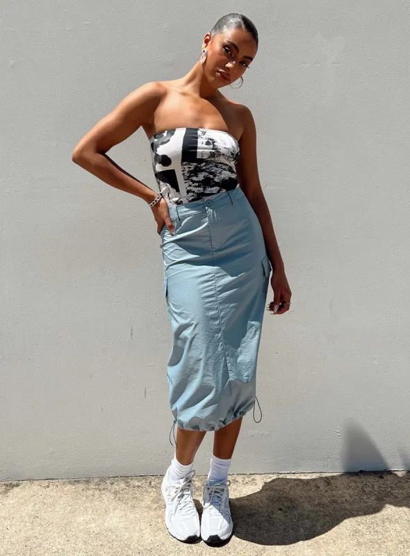 Tinba Midi Skirt Blue sold by Princess Polly