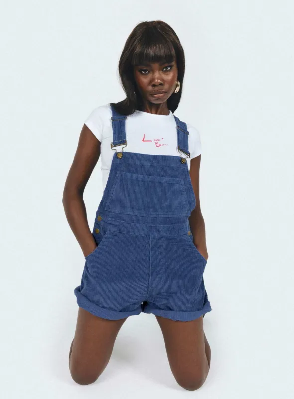 Kacey Overalls Navy Cord sold by Princess Polly
