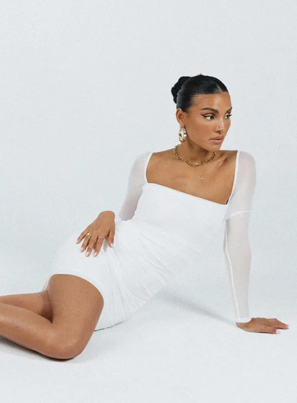 Charvi Long Sleeve Mini Dress White sold by Princess Polly