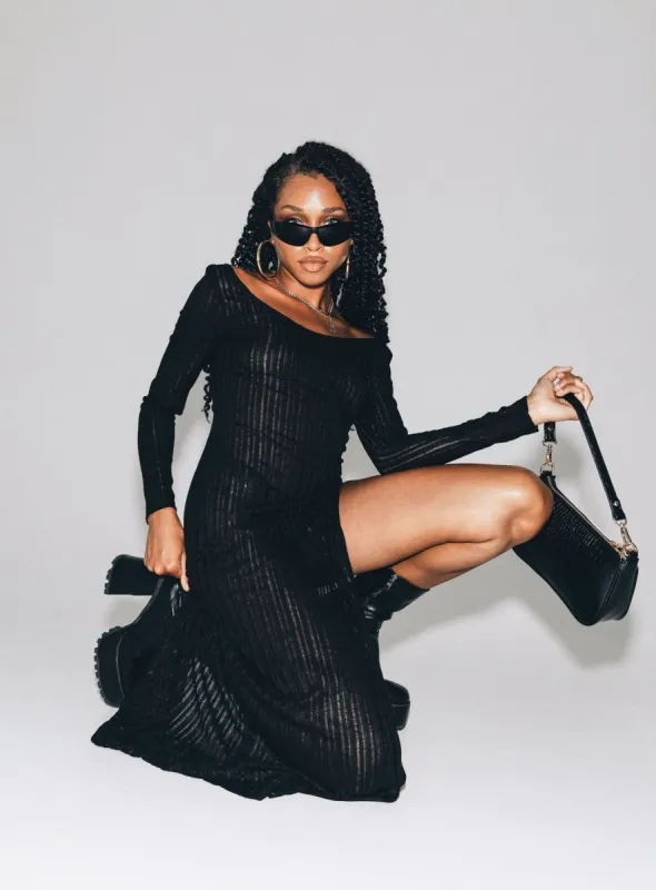 Coltan Long Sleeve Maxi Dress Black sold by Princess Polly