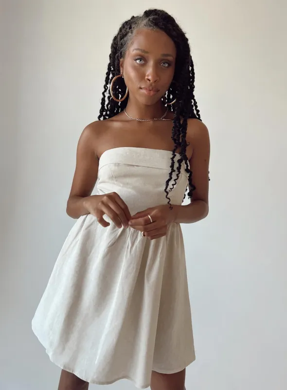 Kallie Mini Dress Beige made by Princess Polly