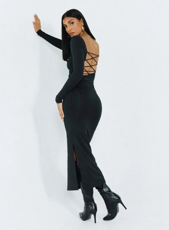 chinese dress ladies Hazelle Black Chiffon A-Line Ruffled Maxi Dress – Club L London main image 0