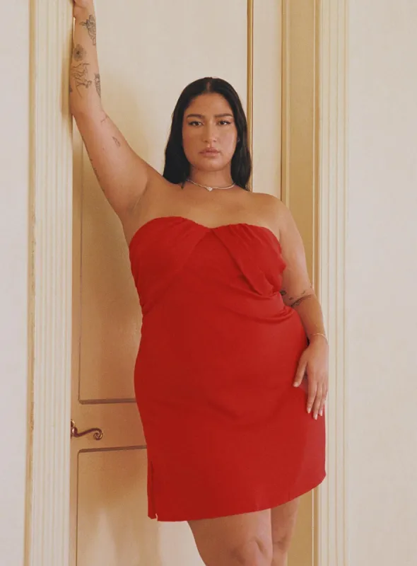 Irena Strapless Mini Dress Red Curve sold by Princess Polly