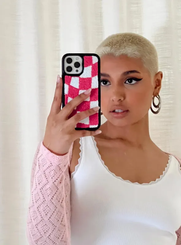 Avenue Check Textured iPhone Case Pink / White sold by Princess Polly