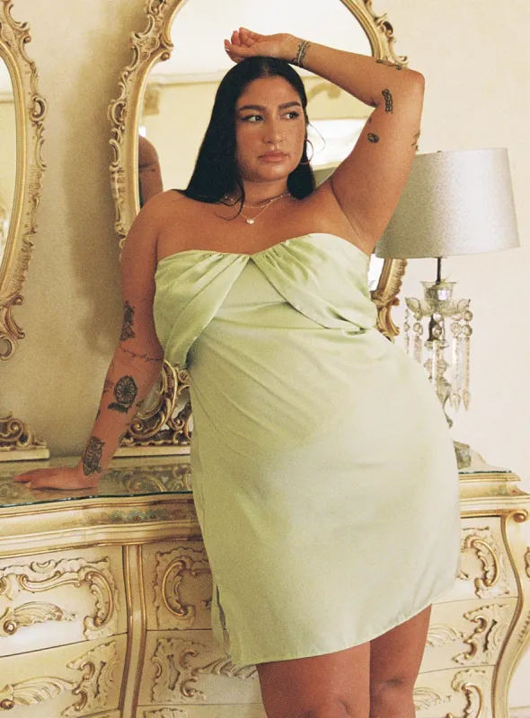 Irena Strapless Mini Dress Green Curve sold by Princess Polly