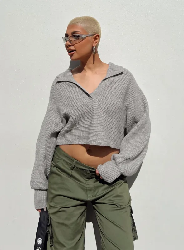 Tiara Cropped Sweater Grey sold by Princess Polly