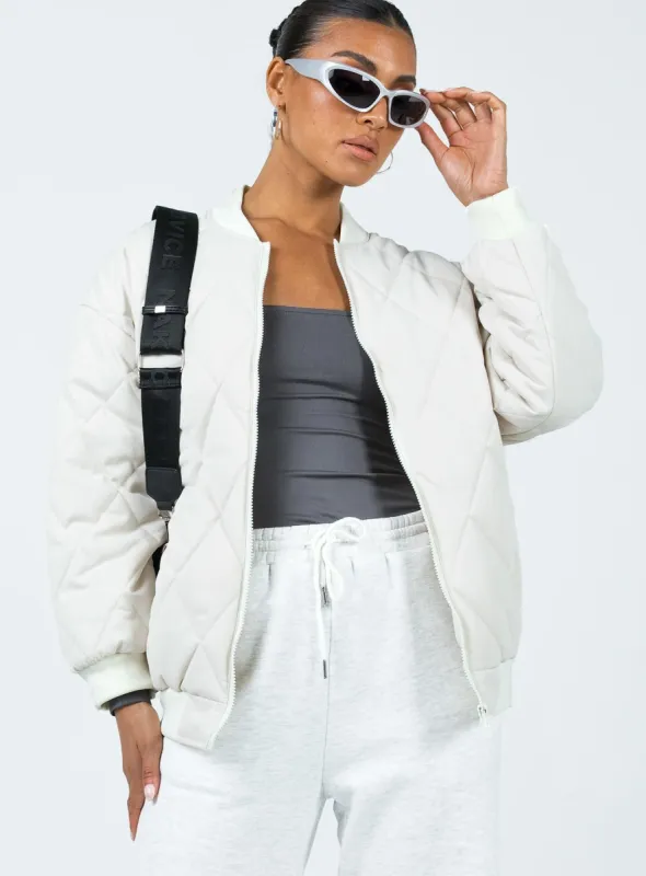 Barina Quilted Puffer Jacket Cream sold by Princess Polly