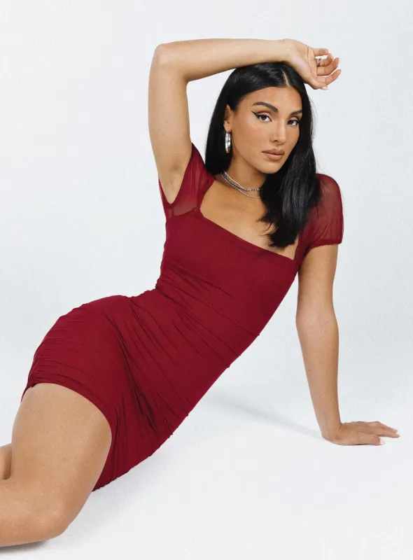 Charvi Mini Dress Maroon sold by Princess Polly
