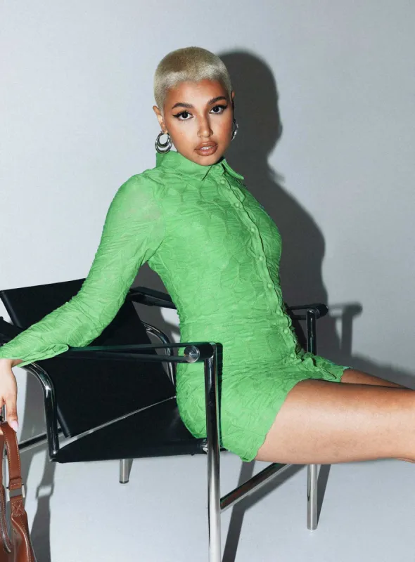 Calvert Long Sleeve Mini Dress Green sold by Princess Polly