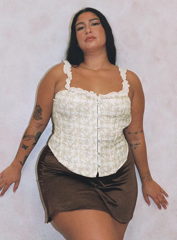 Searle Floral Corset Cream Curve sold by Princess Polly