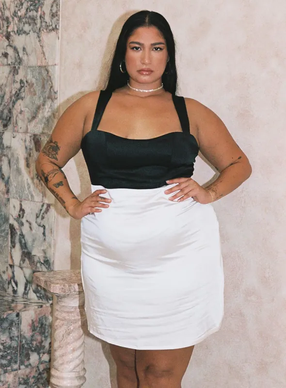 Miah Mini Dress White / Black Curve sold by Princess Polly