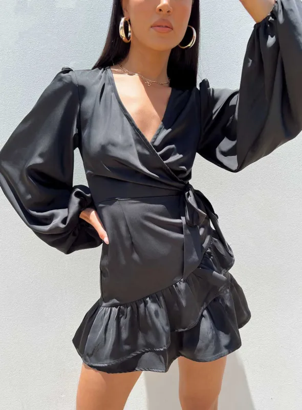 Sharnaya Wrap Mini Dress Black sold by Princess Polly