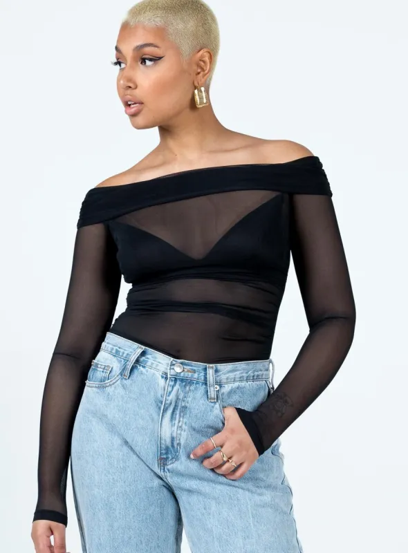 Marek Off Shoulder Bodysuit Black sold by Princess Polly