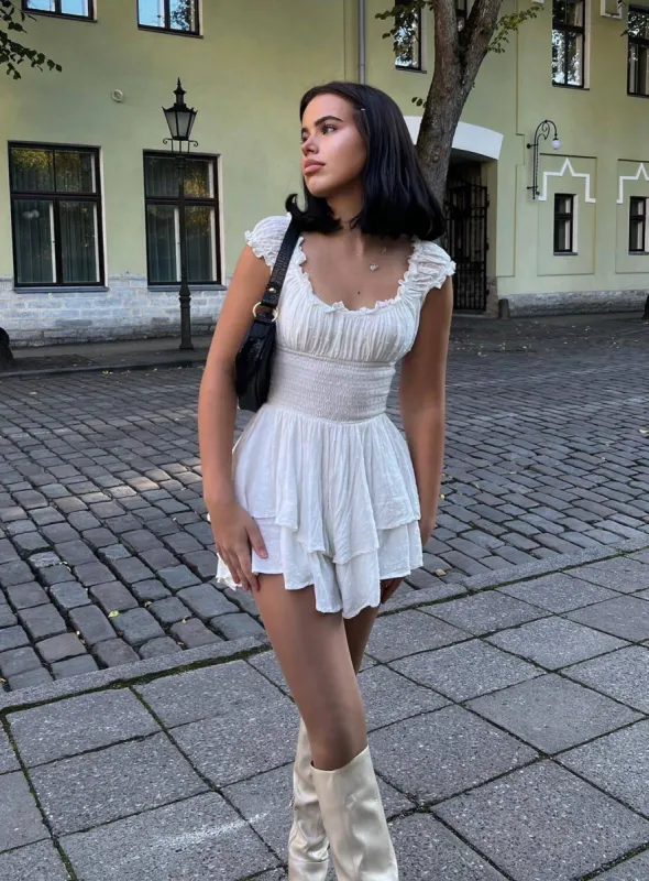 The Love Galore Romper White Lower Impact sold by Princess Polly