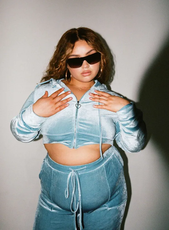 Velour Hoodie Blue Curve sold by Princess Polly