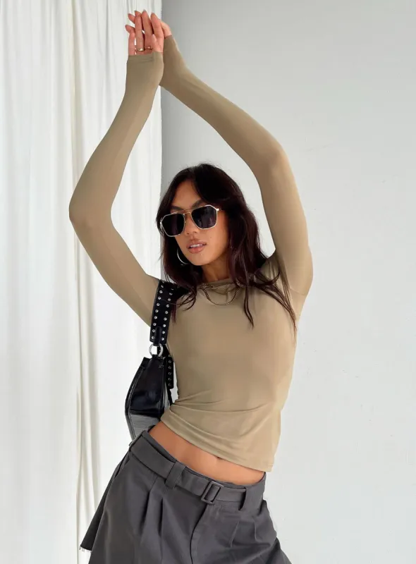 Arnim Long Sleeve Top Latte sold by Princess Polly