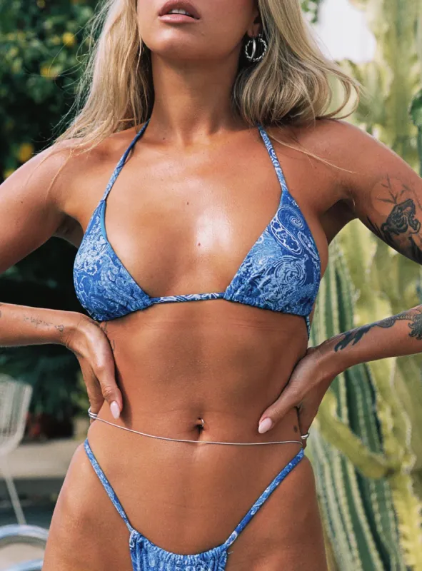 Jenner Triangle Bikini Top Blue Paisley sold by Princess Polly