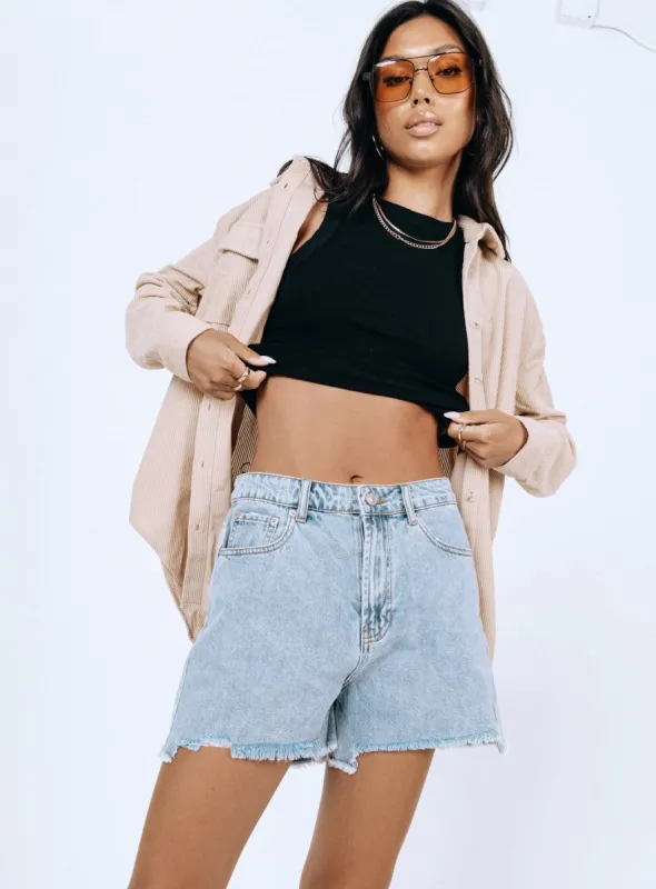 Kaylan Light Wash Frayed Shorts Denim sold by Princess Polly