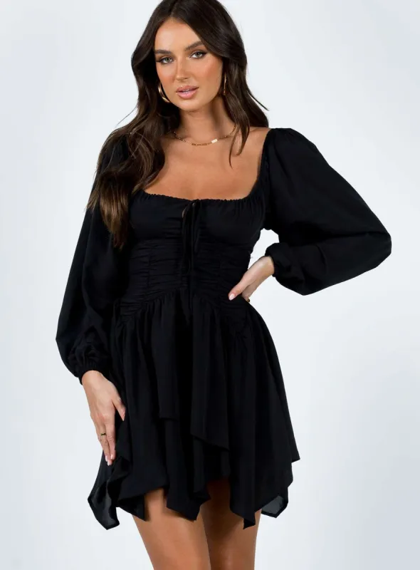 Barrett Long Sleeve Mini Dress Black sold by Princess Polly