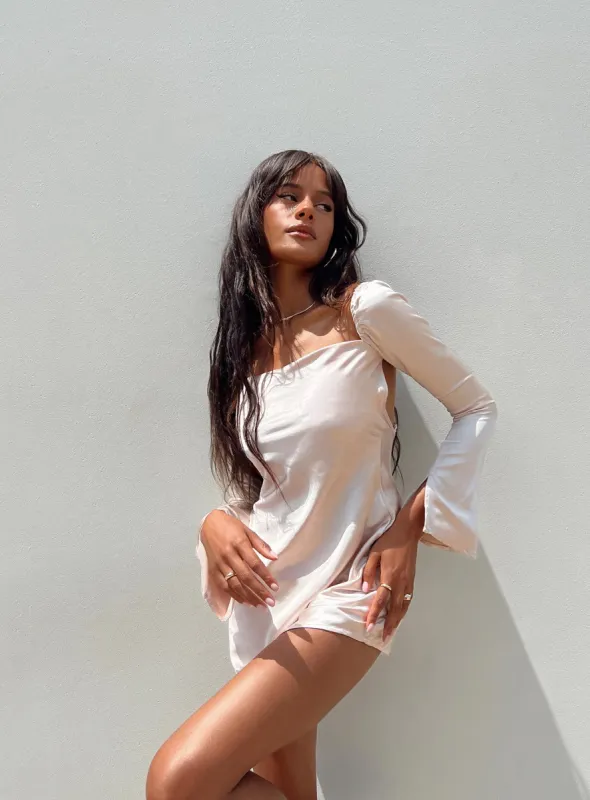 Wallum Long Sleeve Mini Dress Champagne sold by Princess Polly