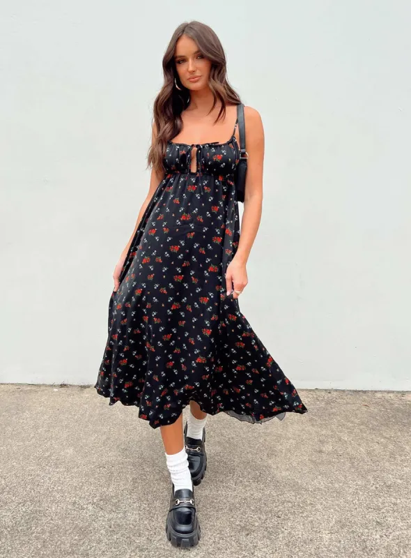 Empress Of Love Maxi Dress Black Floral sold by Princess Polly