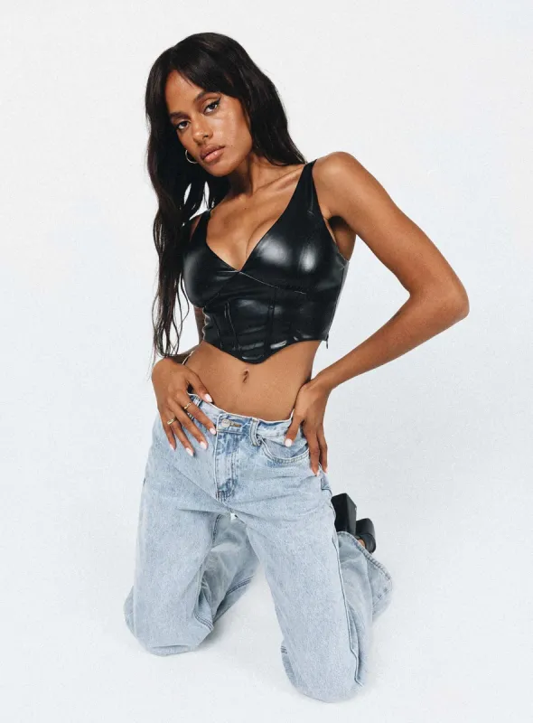 Foxhill PU Top Black sold by Princess Polly