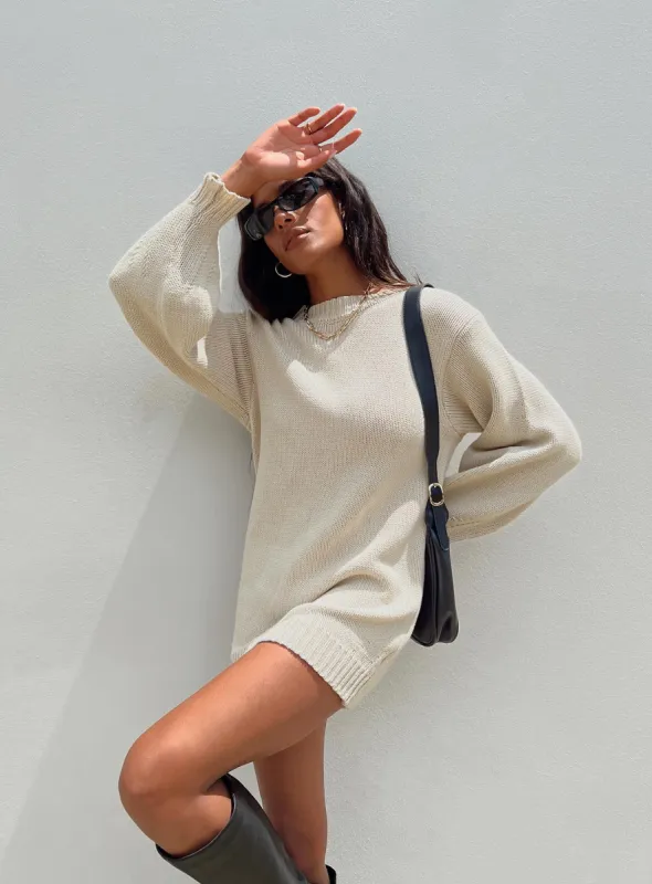 Harmony Knit Mini Dress Beige sold by Princess Polly