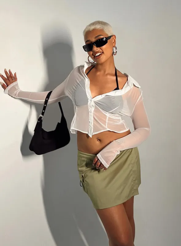 Banner Mesh Shirt Ivory sold by Princess Polly
