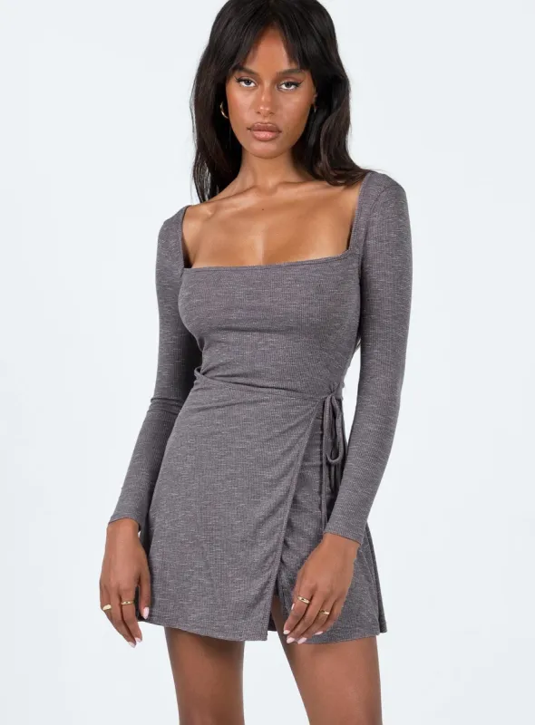Braidwood Long Sleeve Mini Dress Grey sold by Princess Polly