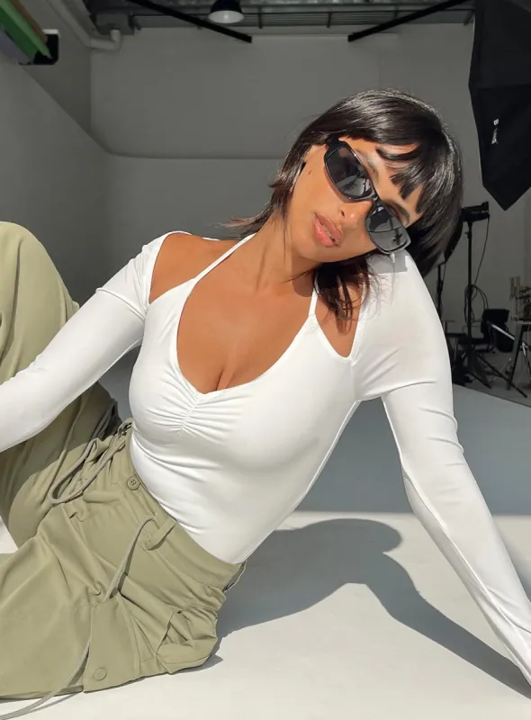 Shari Bolero Bodysuit White sold by Princess Polly