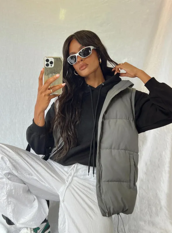 Edison Puffer Vest Grey sold by Princess Polly