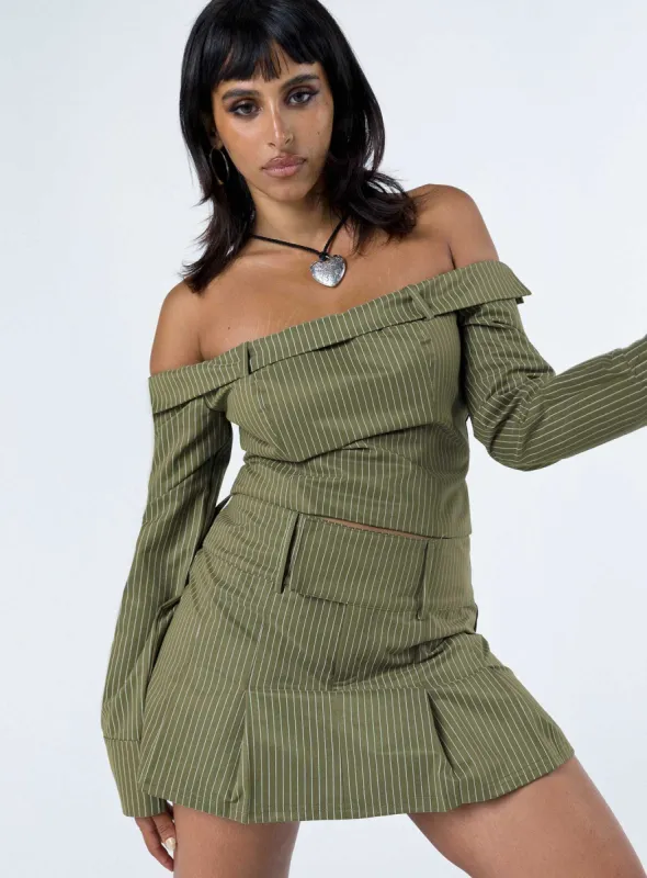 Valentina Cargo Mini Skirt Green Pinstripe sold by Princess Polly
