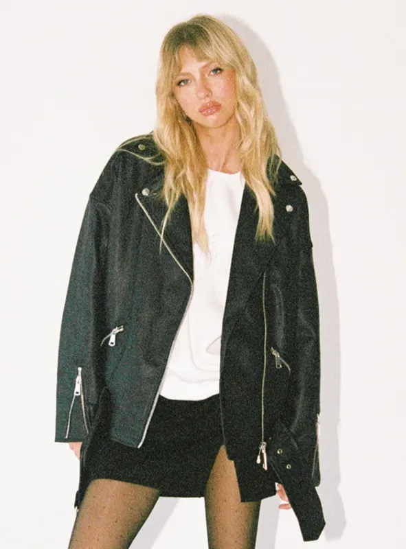 The Xaiver Faux Leather Jacket Black sold by Princess Polly