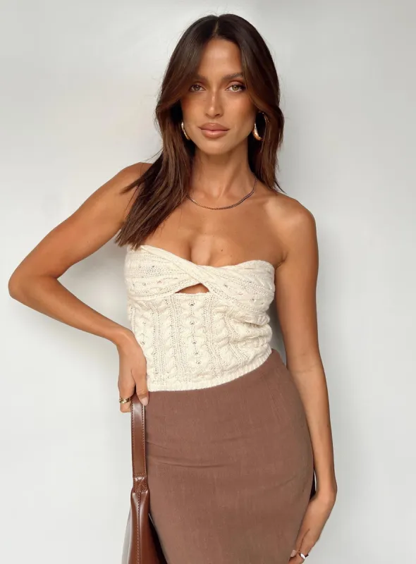 Chels Strapless Knit Top Cream sold by Princess Polly