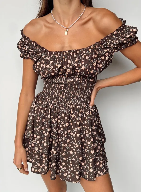 The Love Galore Romper Brown Floral sold by Princess Polly