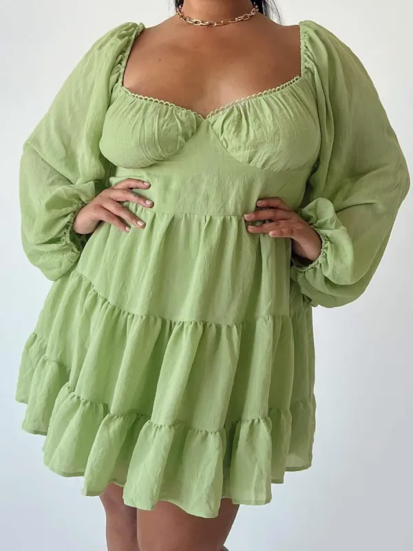 Danny Long Sleeve Mini Dress Green Curve sold by Princess Polly
