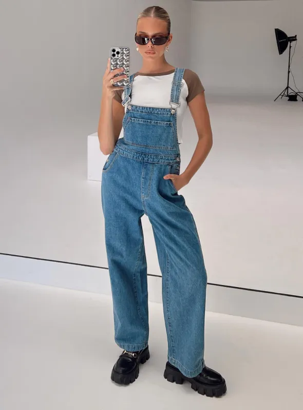 Kacey Long Overalls Denim sold by Princess Polly