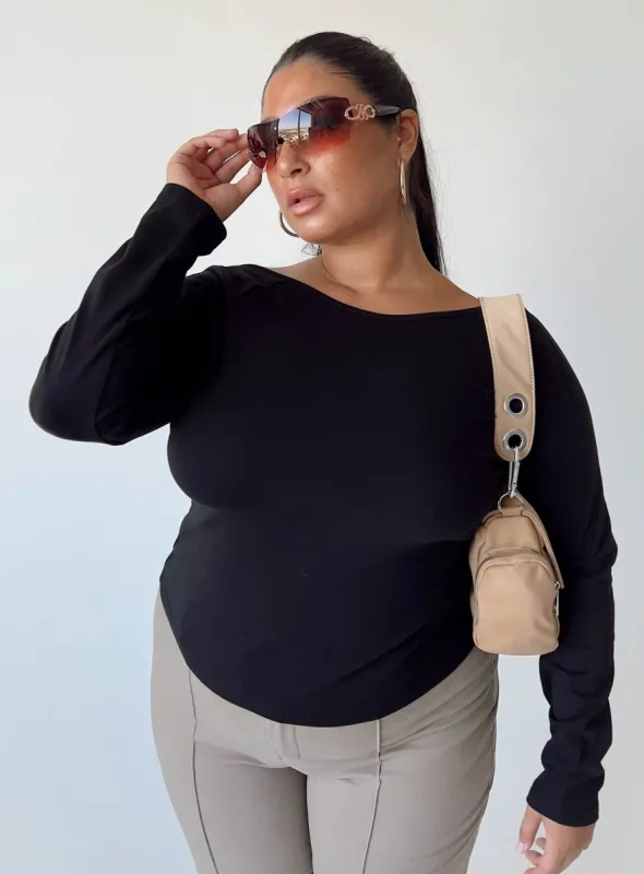 Rixie Long Sleeve Top Black Curve sold by Princess Polly