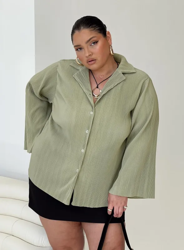 Louie Pleated Shirt Sage Curve sold by Princess Polly