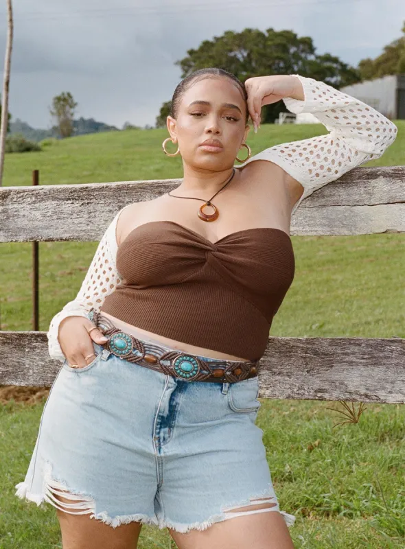 Kallista Top Brown Curve sold by Princess Polly