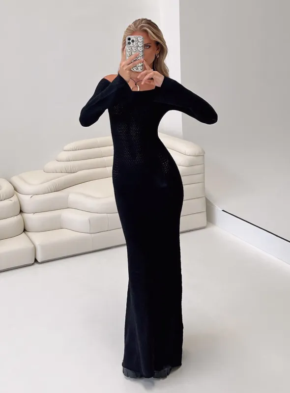 Devyn Off The Shoulder Maxi Dress Black sold by Princess Polly